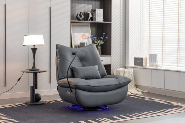 41.3'' Wide Rocker Faux Leather Chaise Lounge with USB Port & Phone Stand - Image 2